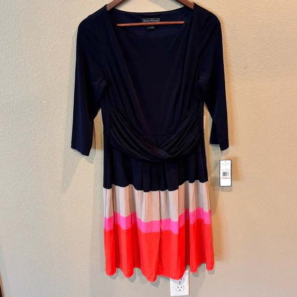 NWT Jessica Howard Front Crossover Dress in Navy/Multi, size 12P, Office Church - Picture 2 of 10